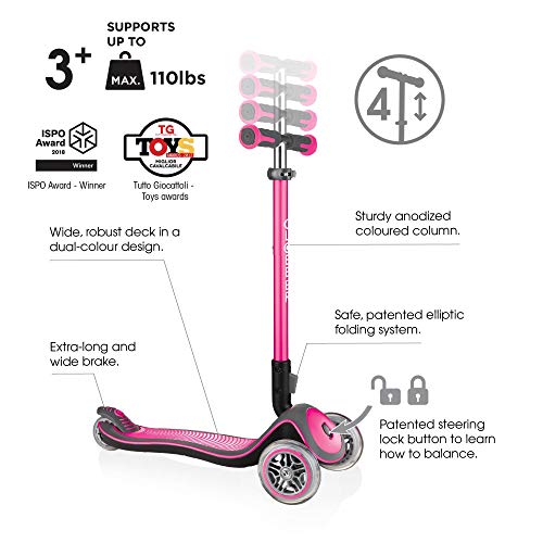 Sk8teforyou Bicicleta Infantil Unisex para niños Globber Elite Lights Deluxe, Rosa, 1 Talla