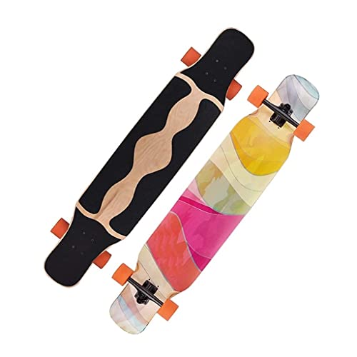 Skateboards de longboard de 46 pulgadas caídas a través del monopatín completo 8 capas de arce de madera de skate tableros cubiertas largas patinetas for niños adultos, principiantes, niños, niñas, ad