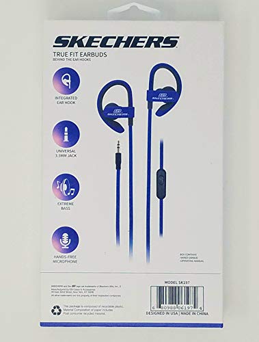 Skechers True Fit Earbuds with Behind The Ear Hooks, SK197, Blue