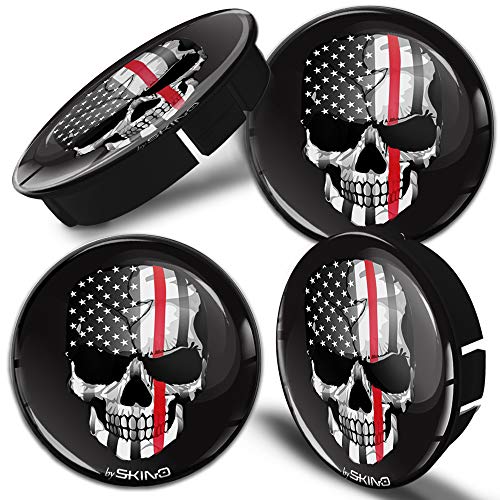 SkinoEu® 4 x 60mm Universal Tapas de Rueda de Centro Bandera EE.UU USA Cráneo Skull Tapacubos para Llantas Coche C 32