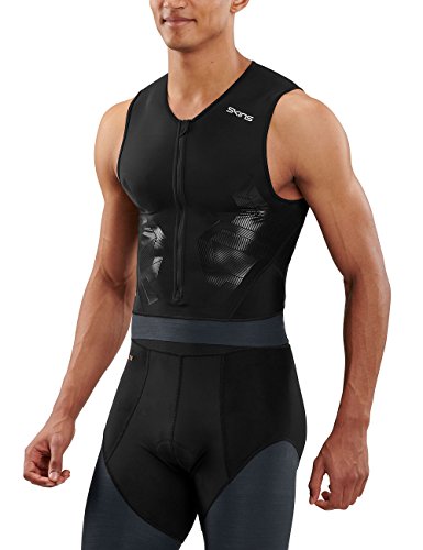 Skins Camiseta de triatlón para Hombre S/L, Hombre, S/L Top, TR00012060032L, Negro/Gris Oscuro, Large