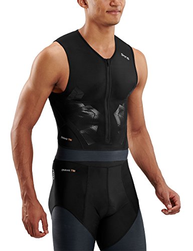 Skins Camiseta de triatlón para Hombre S/L, Hombre, S/L Top, TR00012060032L, Negro/Gris Oscuro, Large