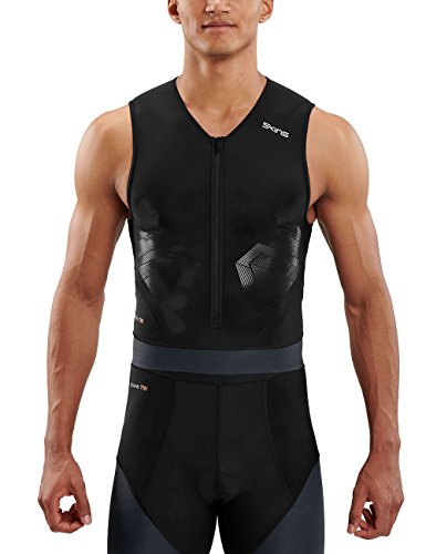 Skins Camiseta de triatlón para Hombre S/L, Hombre, S/L Top, TR00012060032L, Negro/Gris Oscuro, Large