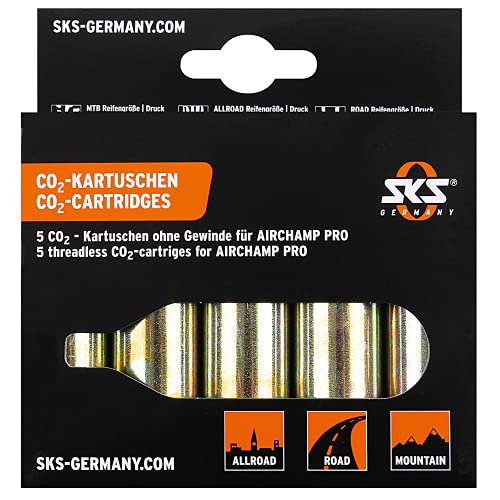SKS 10002 - Juego de 5 Cartuchos de CO2 para Airchamp Pro, Color Dorado