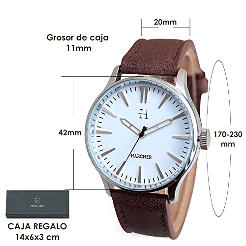 SKYLINE Caja de Reloj Hombre, Conjunto de Reloj Negro, Pulsera, Caja de Acero Inoxidable, Caja de Regalo Rígida, Regalo Ideal, Reloj Marrón-Blanco