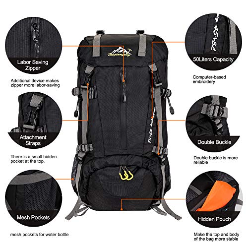 SKYSPER 50L Mochilas de Senderismo al Aire Libre Mochila de Senderismo Macutos Impermeable Ergonómica para Viajes Excursiones Acampadas Trekking