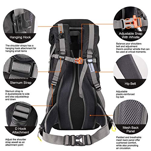 SKYSPER 50L Mochilas de Senderismo al Aire Libre Mochila de Senderismo Macutos Impermeable Ergonómica para Viajes Excursiones Acampadas Trekking