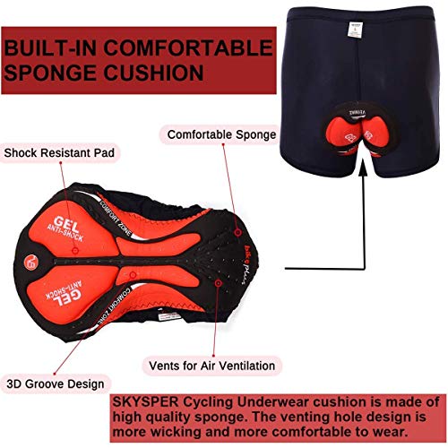 SKYSPER Calzoncillos Ropa Interior Ciclismo para Hombres Culote Pantalones Cortos Deportivos Gel 3D Acolchada para MTB Ciclismo Bicicleta al Aire Libre Transpirable Secado Rápido