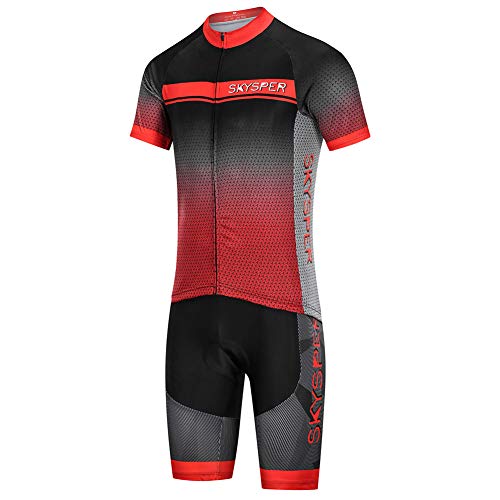 SKYSPER Ciclismo Maillot Hombres Jersey + Pantalones Cortos Culote Mangas Cortas de Ciclismo Conjunto Ropa Equipacion 3D Gel Acolchado Transpirable Verano para Deportes al Aire Libre Ciclo Bicicleta