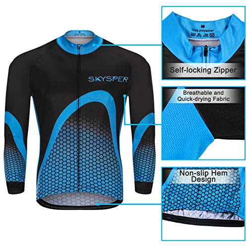 SKYSPER Ciclismo Maillot Hombres Jersey + Pantalones Largos Culote Mangas Largas de Ciclismo Conjunto de Ropa Maillot Entretiempo para Deportes al Aire Libre Ciclo Bicicleta