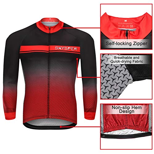 SKYSPER Ciclismo Maillot Hombres Jersey + Pantalones Largos Culote Mangas Largas de Ciclismo Conjunto de Ropa Maillot Entretiempo para Deportes al Aire Libre Ciclo Bicicleta