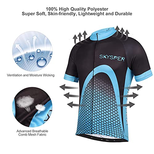 SKYSPER Maillot Ciclismo Hombre Camiseta Ropa de ciclismo Manga Corta Ropa Ciclista para Bicicleta de Montaña con Bolsillo Transpirable Secado Rápido Verano para Deportes al Aire Libre Ciclo Bicicleta