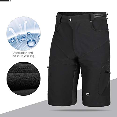 SKYSPER Pantalones Cortos de MTB, Pantalones Cortos de Ciclismo para Hombre con Bolsillos Pantalones Cortos de Bicicleta de Montaña Transpirable para Senderismo Correr Deporte al Aire Libre