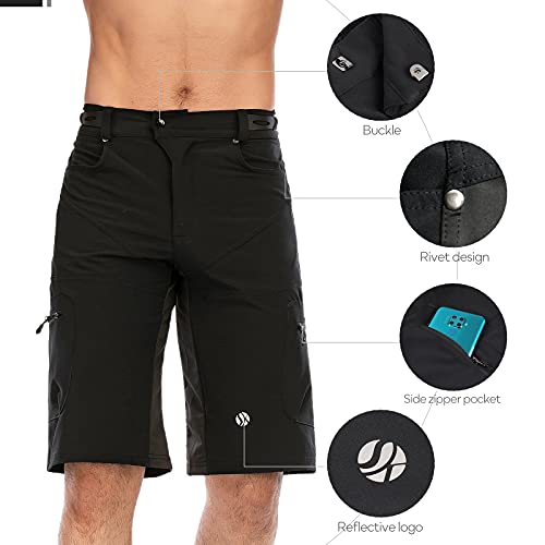 SKYSPER Pantalones Cortos de MTB, Pantalones Cortos de Ciclismo para Hombre con Bolsillos Pantalones Cortos de Bicicleta de Montaña Transpirable para Senderismo Correr Deporte al Aire Libre