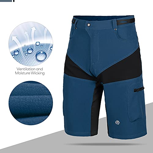 SKYSPER Pantalones Cortos de MTB, Pantalones Cortos de Ciclismo para Hombre con Bolsillos Pantalones Cortos de Bicicleta de Montaña Transpirable para Senderismo Correr Deporte al Aire Libre