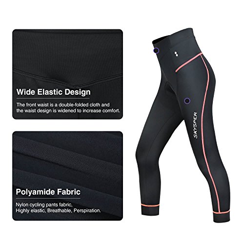 SKYSPER Pantalones Mallas de Ciclismo para Mujer 3/4 Culotte Deportivos con 3D cojín de Esponja Secado rápido Transpirable Leggings Medias para Bicicleta Ciclismo Bici Profesional