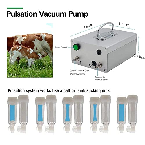 SKYWPOJU Máquina de ordeño eléctrica Bomba de Pulso de vacío portátil Equipo de ordeño de Vacas Cubo de ordeño de Acero Inoxidable Tanque Barril Manguera de Grado alimenticio para ovejas Vacas Cabra