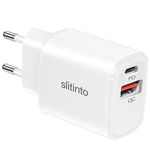 slitinto Cargador USB C, 20W Cargador USB Rapida Pared, 2 en 1 QC 3.0 Cargador Tipo C Carga Rápida Power Delivery 3.0 y USB QC 3.0 para i phone13/12/11/Pro/Max, Samsung S21/S20/S10, Huawei P30/P20