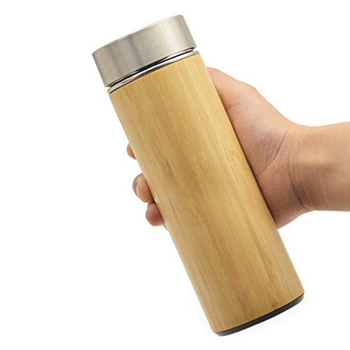 SLOSH Botella Termica Té Acero Inoxidable Infusor Taza Viaje Café Té Bambú Travel Mug Thermos Agua Filtro Infusione Sin Bpa Termo Teteraté Embolo Oficina