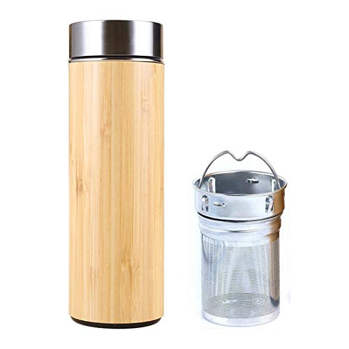 SLOSH Botella Termica Té Acero Inoxidable Infusor Taza Viaje Café Té Bambú Travel Mug Thermos Agua Filtro Infusione Sin Bpa Termo Teteraté Embolo Oficina