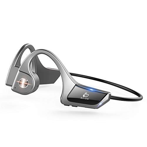 SLuB Auriculares de conducción ósea, auriculares deportivos inalámbricos, Bluetooth 5.0, estéreo abierto, micrófono de alta definición impermeable, adecuado para correr, ciclismo y fitness (gris)