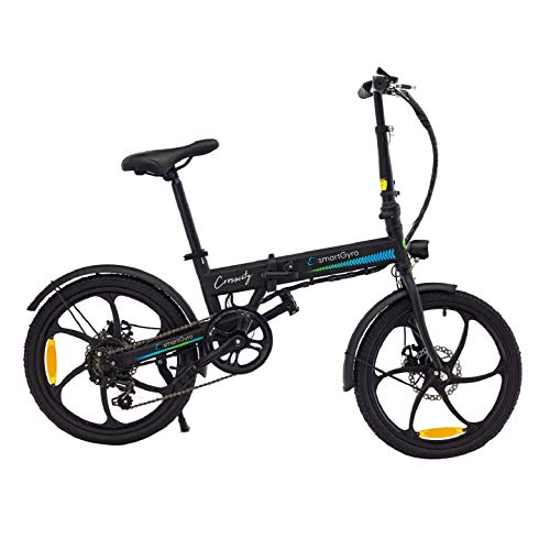 SMARTGYRO Ebike Crosscity Black - Bicicleta Eléctrica Urbana, Ruedas de 20", Asistente al Pedaleo, Plegable, Batería extraíble de Litio 36V de 4.4 mAh, Freno de Disco, 6 velocidades Shimano