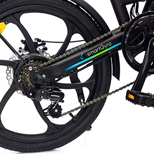 SMARTGYRO Ebike Crosscity Black - Bicicleta Eléctrica Urbana, Ruedas de 20", Asistente al Pedaleo, Plegable, Batería extraíble de Litio 36V de 4.4 mAh, Freno de Disco, 6 velocidades Shimano