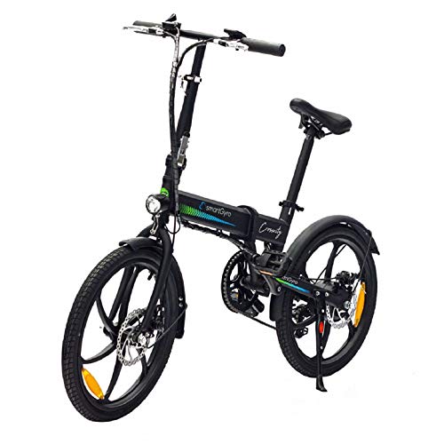 SMARTGYRO Ebike Crosscity Black - Bicicleta Eléctrica Urbana, Ruedas de 20", Asistente al Pedaleo, Plegable, Batería extraíble de Litio 36V de 4.4 mAh, Freno de Disco, 6 velocidades Shimano