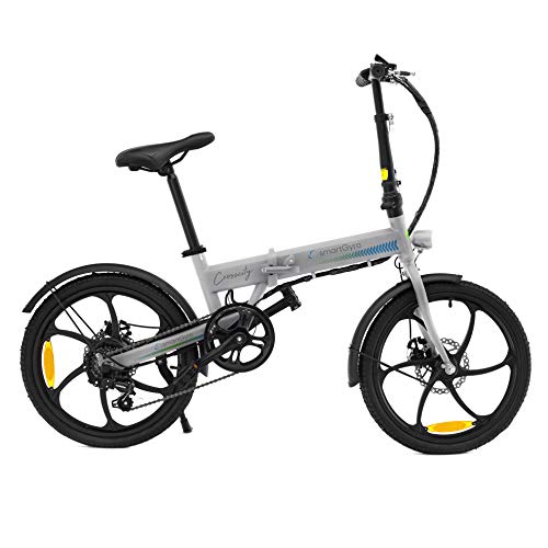 SMARTGYRO Ebike Crosscity Silver - Bicicleta Eléctrica Urbana, Ruedas de 20", Asistente al Pedaleo, Plegable, Batería extraíble de Litio 36V de 4.4 mAh, Freno de Disco, 6 velocidades Shimano
