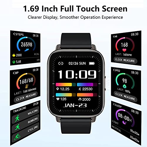 Smartwatch, 1.69" Reloj Inteligente Hombre Mujer Impermeable IP67 Pulsera Actividad Reloj Deportivo con Pulsómetro Monitor de Sueño Monitores Actividad Cronómetros Calorías Podómetro para Android iOS