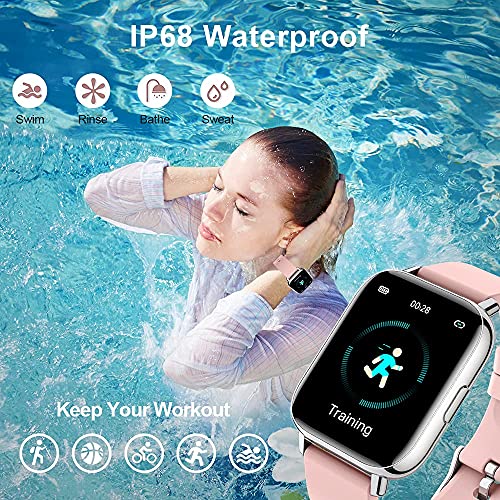 Smartwatch, 1.69'' Reloj Inteligente Mujer Pulsera Actividad Inteligente con Pulsómetro/Monitor de Sueño/Podómetro/Cronómetro, 24 Modos Deporte, Impermeable IP68 Reloj Deportivo para Android iOS Rosa