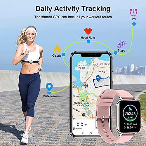 Smartwatch, 1.69'' Reloj Inteligente Mujer Pulsera Actividad Inteligente con Pulsómetro/Monitor de Sueño/Podómetro/Cronómetro, 24 Modos Deporte, Impermeable IP68 Reloj Deportivo para Android iOS Rosa