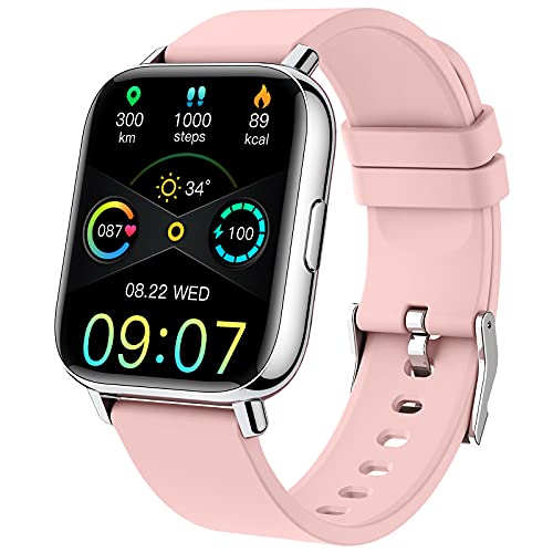 Smartwatch, 1.69'' Reloj Inteligente Mujer Pulsera Actividad Inteligente con Pulsómetro/Monitor de Sueño/Podómetro/Cronómetro, 24 Modos Deporte, Impermeable IP68 Reloj Deportivo para Android iOS Rosa
