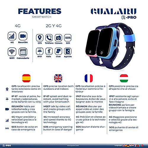 Smartwatch para niños 4G con localizador GPS + WiFi + Lbs, Reloj Inteligente con videollamada,Camara y Llamadas Simples integrada (Rosa)