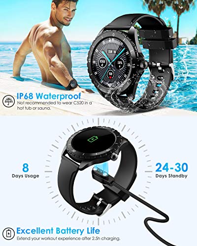 Smartwatch, rastreador de ejercicios para mujeres y hombres, pulsera de fitness, reloj deportivo con pantalla táctil de 1.3 pulgadas, monitor de frecuencia cardíaca, rastreador de iOS Android C520