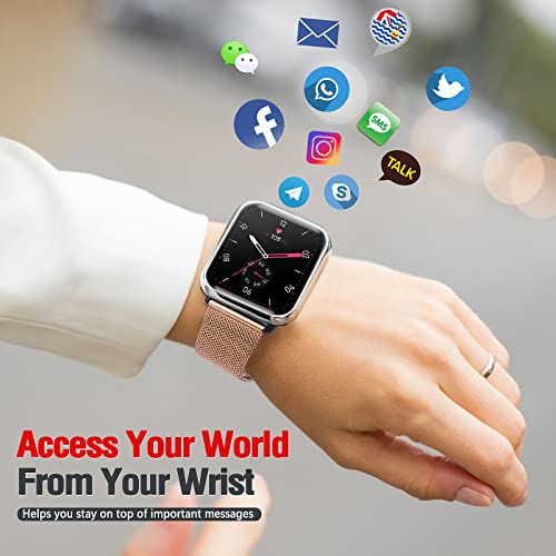 Smartwatch, Reloj Inteligente A Prueba de Agua IP67, Smart Watch 1.69 Pulgadas Táctil Completa con 24 Deportes, Ritmo Cardíaco, Caloría, GPS, Pulsera de Actividad Inteligente con iOS Android(Rosa)