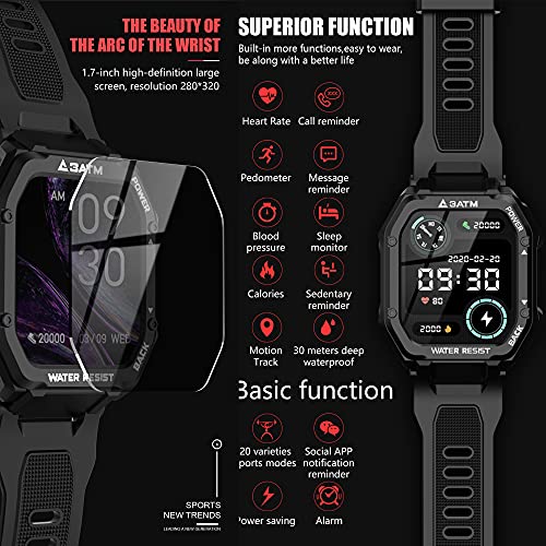 Smartwatch, Reloj Inteligente Hombre, 1,69" Relojes Inteligentes con Pulsómetro, Podómetro, Presión Sanguínea, 20 Modos Deportivo Pulsera Actividad Inteligente Impermeable para Android iOS (Negro)