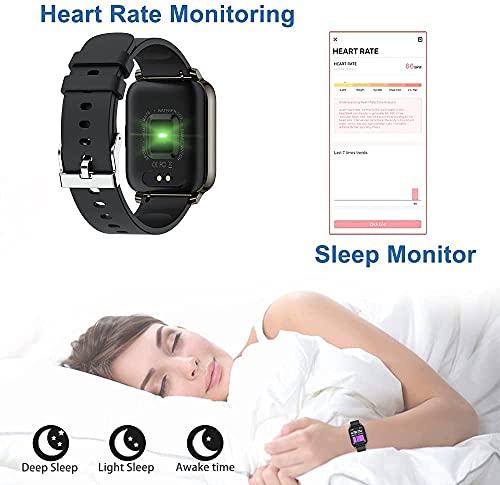 Smartwatch, Reloj Inteligente Hombre Mujer 1,69” Deportivos, Pulsera Actividad Reloj Sport con Pulsómetro Monitor de Sueño Monitores Calorías Podómetro IP68 Impermeable Negr Watch para Android iOS