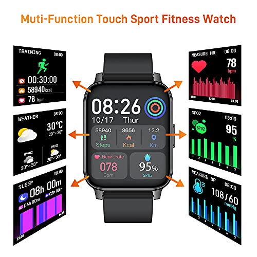 Smartwatch, Reloj Inteligente Hombre Mujer 1,69” Deportivos, Pulsera Actividad Reloj Sport con Pulsómetro Monitor de Sueño Monitores Calorías Podómetro IP68 Impermeable Negr Watch para Android iOS