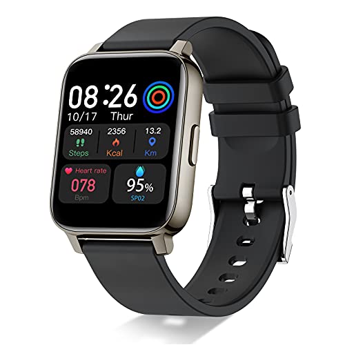 Smartwatch, Reloj Inteligente Hombre Mujer 1,69” Deportivos, Pulsera Actividad Reloj Sport con Pulsómetro Monitor de Sueño Monitores Calorías Podómetro IP68 Impermeable Negr Watch para Android iOS