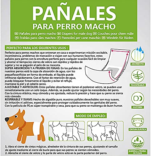 SMELL & SMILE Pañales Desechables para Perro Pañales para Perros Macho Pañal Sanitarios para Perro Mascotas Bragas Higiénicas Suaves absorbentes (M-20.5 * 61 CM)
