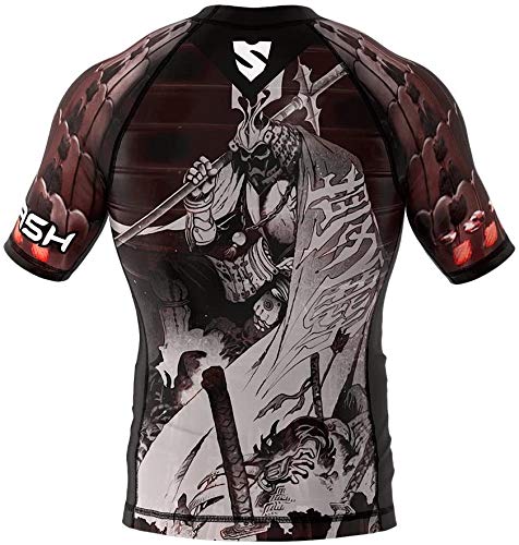 SMMASH Samurai Rashguard Hombre Manga Corta, Camisetas Hombre para MMA, Artes Marciales, Krav Maga, BJJ, K1, Karate, Material Transpirable y Antibacteriano, (XL)