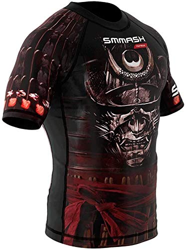 SMMASH Samurai Rashguard Hombre Manga Corta, Camisetas Hombre para MMA, Artes Marciales, Krav Maga, BJJ, K1, Karate, Material Transpirable y Antibacteriano, (XL)