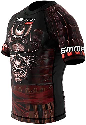 SMMASH Samurai Rashguard Hombre Manga Corta, Camisetas Hombre para MMA, Artes Marciales, Krav Maga, BJJ, K1, Karate, Material Transpirable y Antibacteriano, (XL)