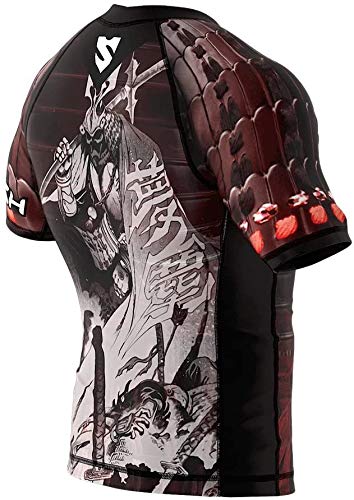 SMMASH Samurai Rashguard Hombre Manga Corta, Camisetas Hombre para MMA, Artes Marciales, Krav Maga, BJJ, K1, Karate, Material Transpirable y Antibacteriano, (XL)