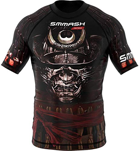 SMMASH Samurai Rashguard Hombre Manga Corta, Camisetas Hombre para MMA, Artes Marciales, Krav Maga, BJJ, K1, Karate, Material Transpirable y Antibacteriano, (XL)