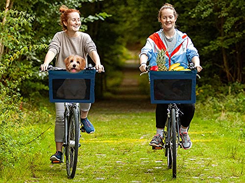 SNDMOR Canasta de Bicicleta para Mascotas-Canasta para Bicicleta para Perros-Cesta de Bicicleta para Mascotas extraíble-Plegable Carga máxima 4,5 kg(Azul Marino)