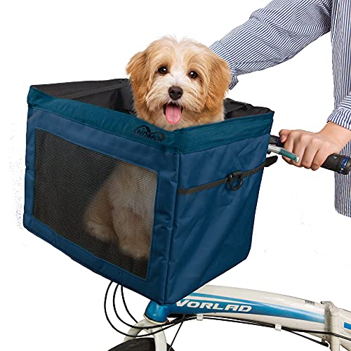 SNDMOR Canasta de Bicicleta para Mascotas-Canasta para Bicicleta para Perros-Cesta de Bicicleta para Mascotas extraíble-Plegable Carga máxima 4,5 kg(Azul Marino)