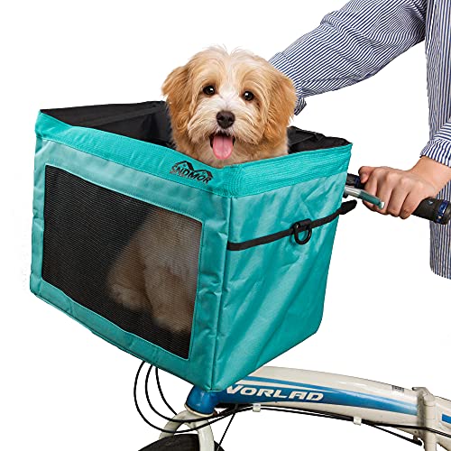 SNDMOR Canasta de Bicicleta para Mascotas-Canasta para Bicicleta para Perros-Cesta de Bicicleta para Mascotas extraíble-Plegable Carga máxima 4,5 kg(Cian)