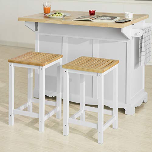 SoBuy FST29-WNx2 2 x Taburetes de Bar Cuadrado Silla Cocina Madera de Caucho y Pino ES